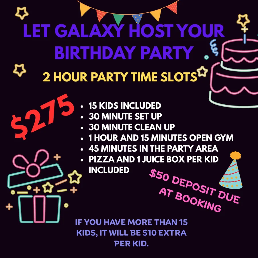 Galaxy Gymnastics Birthday Party Flyer